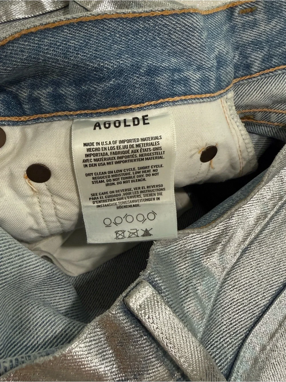 AGOLDE Women’s Silver Jeans 90s Mid Rise Loose Fit Tinfoil Denim Size 29 - Picture 8 of 11